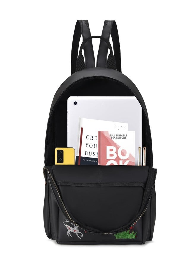 SKUGG 2024 New Flower Embroidered Artistic National Style Oxford Small Capacity Women's Bag Generation Backpack-Black - Image 5